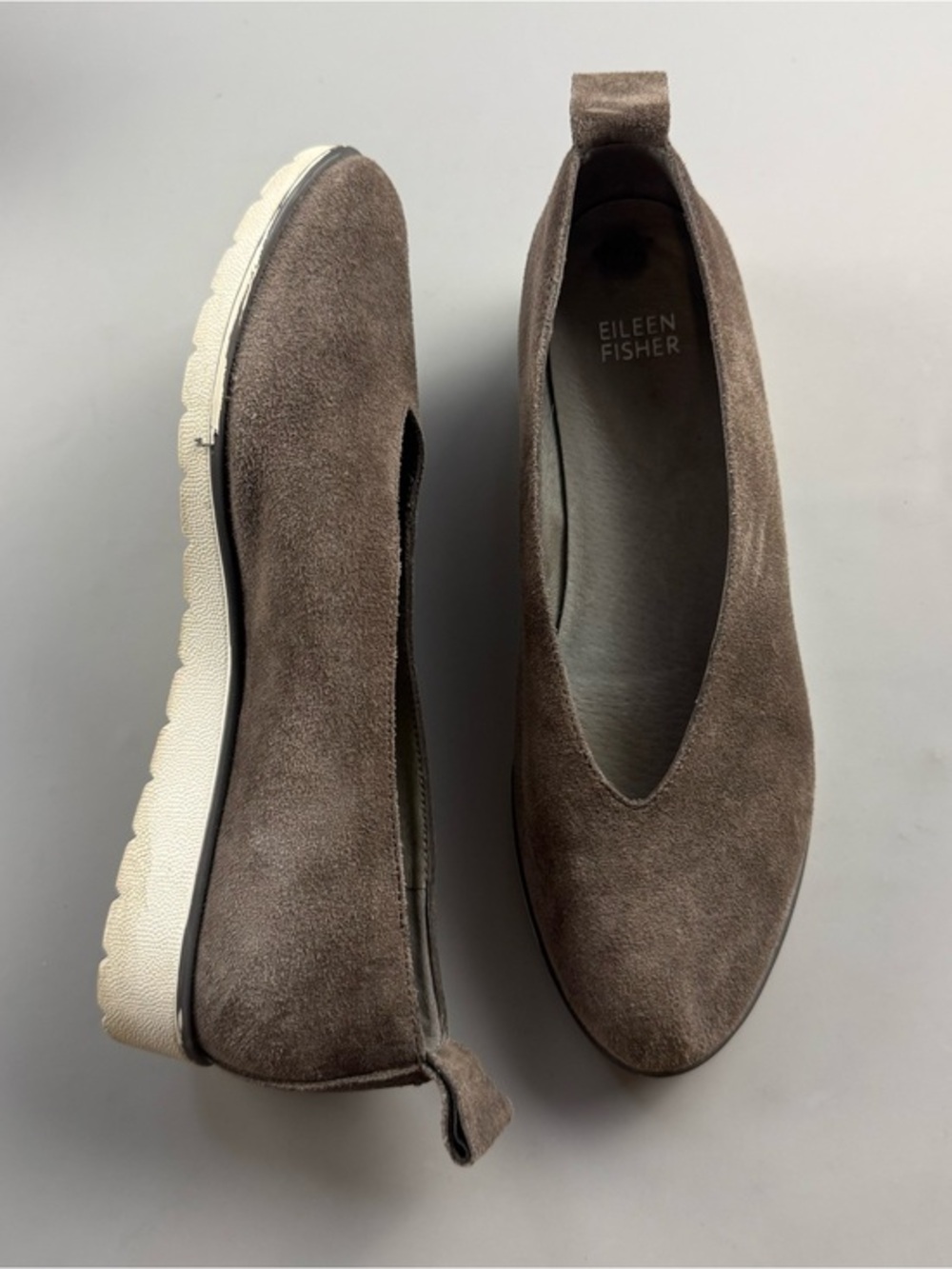 Eileen Fisher Humor Suede Slip On Platform Sneakers Flats Taupe Women’s 7